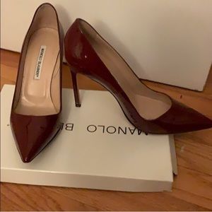 Burgundy patent leather Manolo stiletto heels